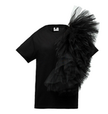 Black Edgy Ruffle Appliqué Tee