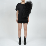 Black Edgy Ruffle Appliqué Tee