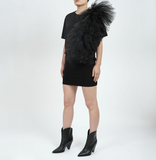 Black Edgy Ruffle Appliqué Tee