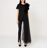 Layered Black Tulle T-Shirt
