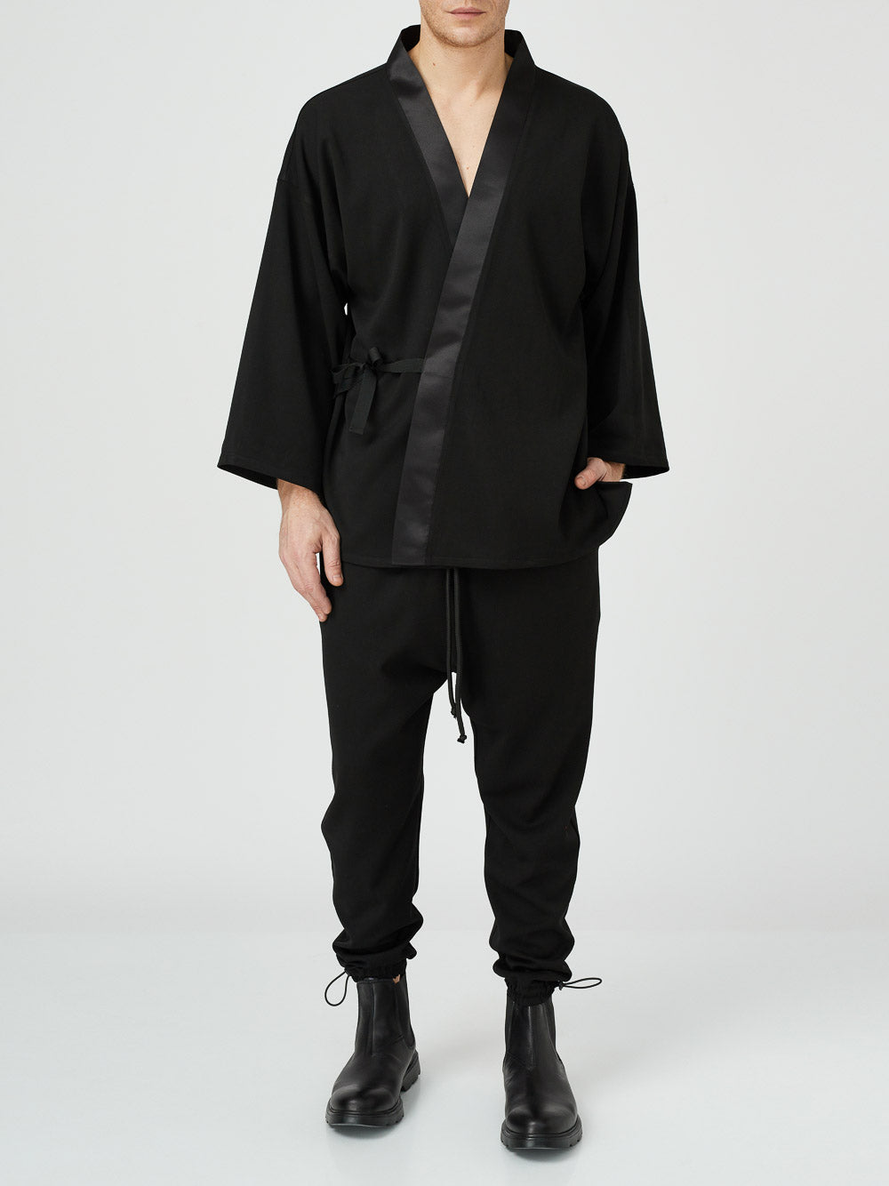Taffeta Trim Androgynous Kimono