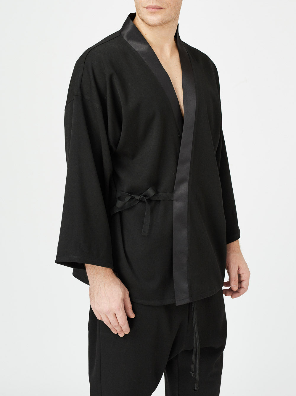 Taffeta Trim Androgynous Kimono