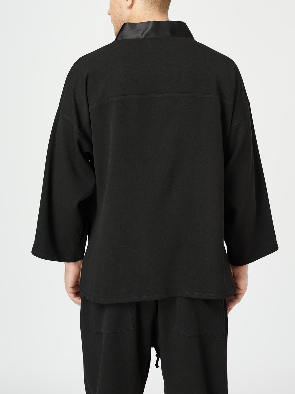 Taffeta Trim Androgynous Kimono