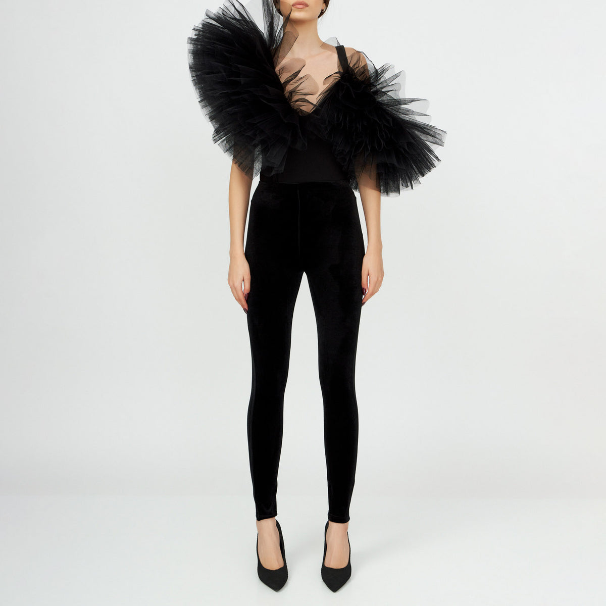 Asymmetric Tulle Ruffle BodysuitALCHEMY x LIA ARAM COLLAB Details