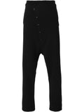 Black Drop-Crotch Button Detail Sweatpants