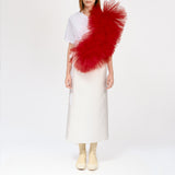 Regular Tee With Asymmetric Tulle Panel In Red