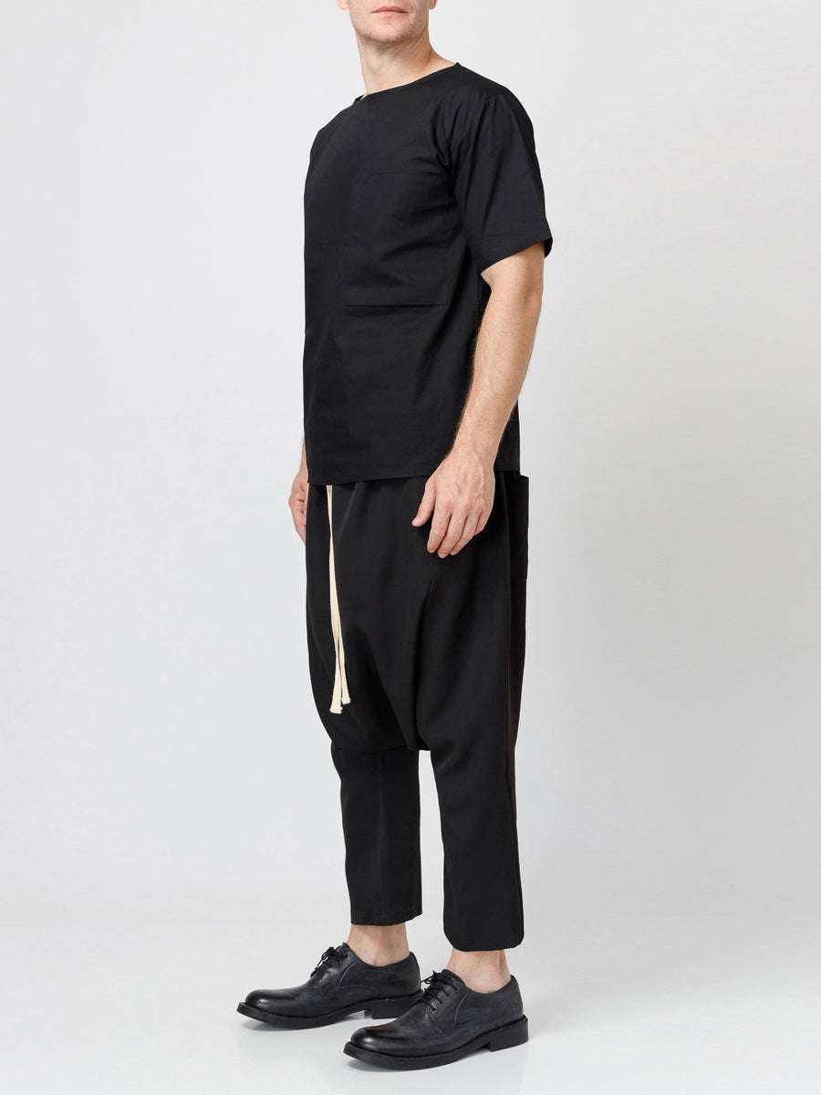 Drawstring Drop Crotch Trousers TrousersDetails: Black drop crotch cot ...