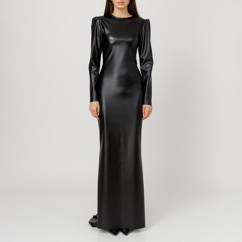 faux leather maxi dress Black / XL The faux leather fabric adds a touch of attitude and makes a bold fashion statement Lautaro Black Maxi Prom Dress
