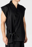 Black Linen Kimono Waistcoat