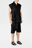 Black Linen Kimono Waistcoat