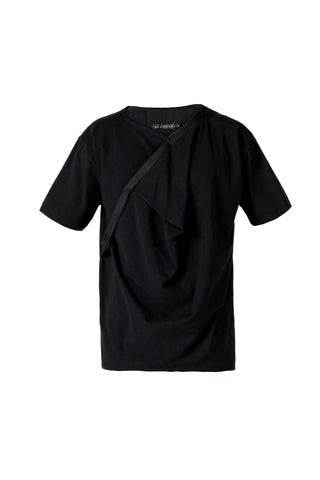 Front Draped Black T-Shirt