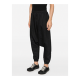 Black Elastic Edge Linen Harem Trousers