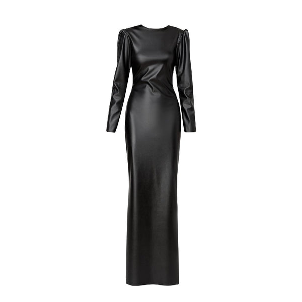faux leather long dress Maxi Faux-Leather – Alchemy The Label styled-with:s1042-vegan-lip-clutch-lucky-red fitting design that accentuates Windsor Sasha Formal High Size:FR 38 / US 4-6