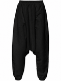 Black Elastic Edge Linen Harem Trousers