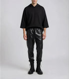 Faux Leather Elastic Edge Drawstring Trousers